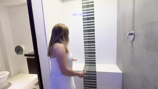 I call the plumber to fix my shower, and he ends up splashing his cum on my face.